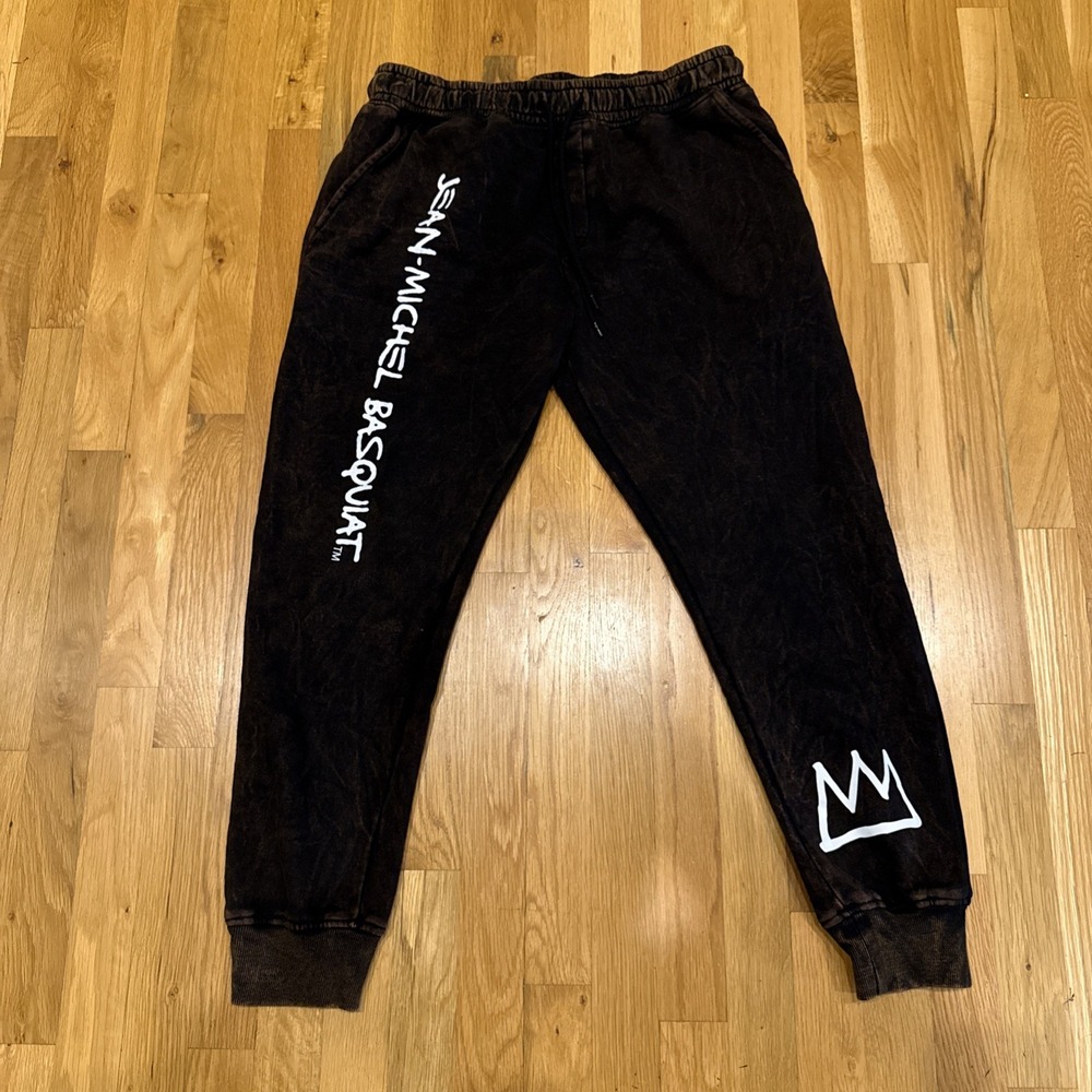 Jean-Michel‎ Basquiat Heavyweight Jogger Sweatpants Black L Crown Logo Art